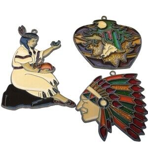 Suncatcher Faux Stained Glass Southwestern American Indian  3pcs